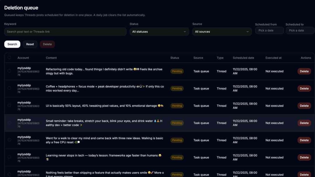 DeleteThreads - Bulk Delete Your Threads Posts